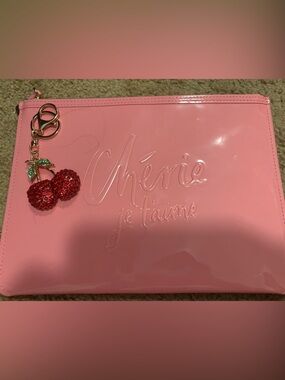 Vibrant Pink Patent Pouch with Cherry Charm